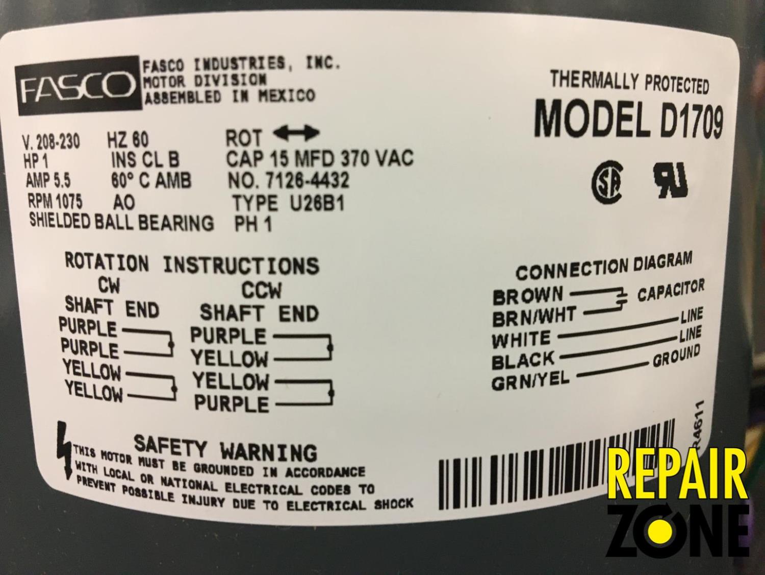 D1709 Fasco - Repair, Exchange, Remanufactured at Repair Zone